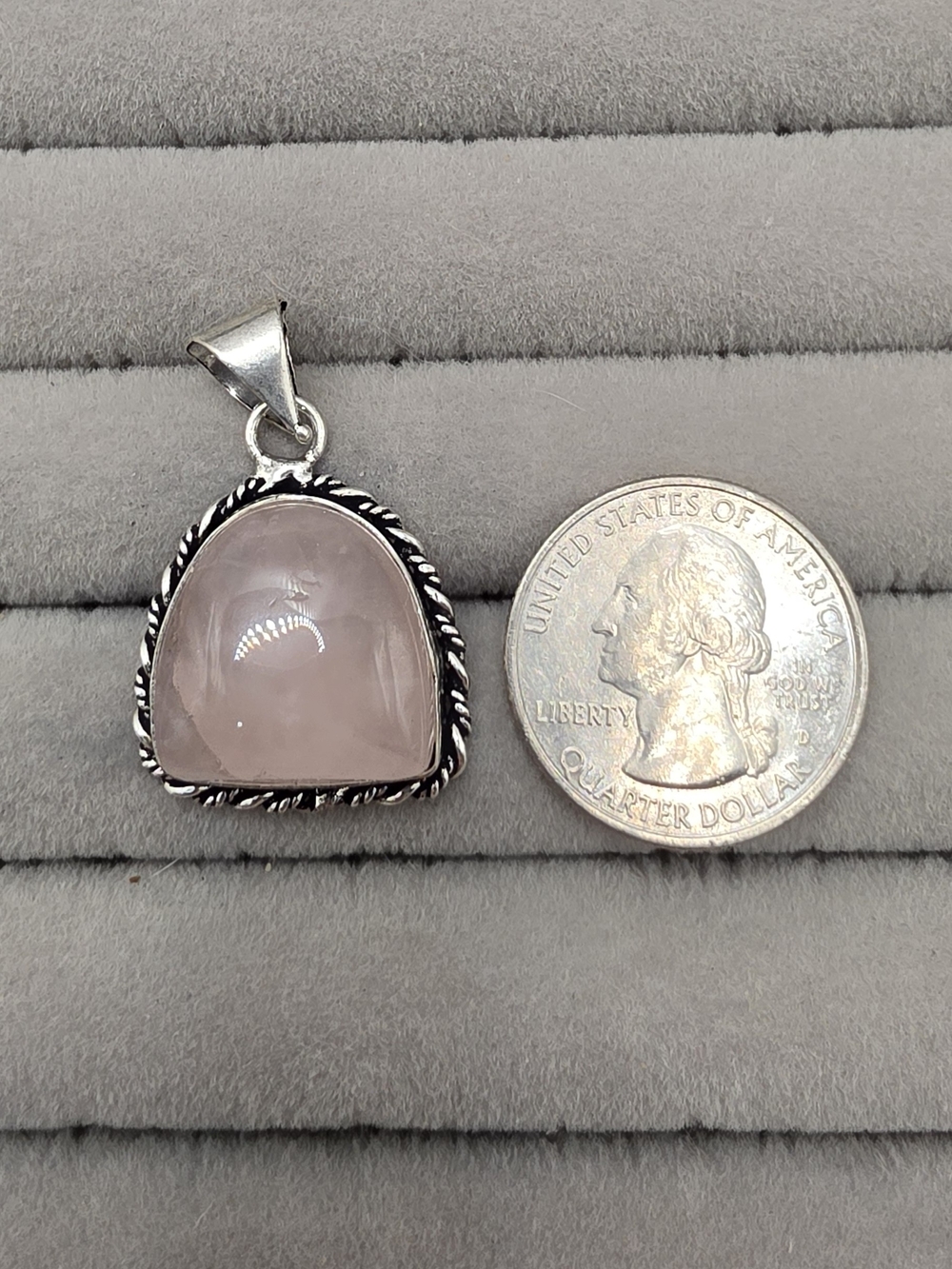 Silver Plated Rose Quartz Pendant - Soft Pink Gemstone Necklace